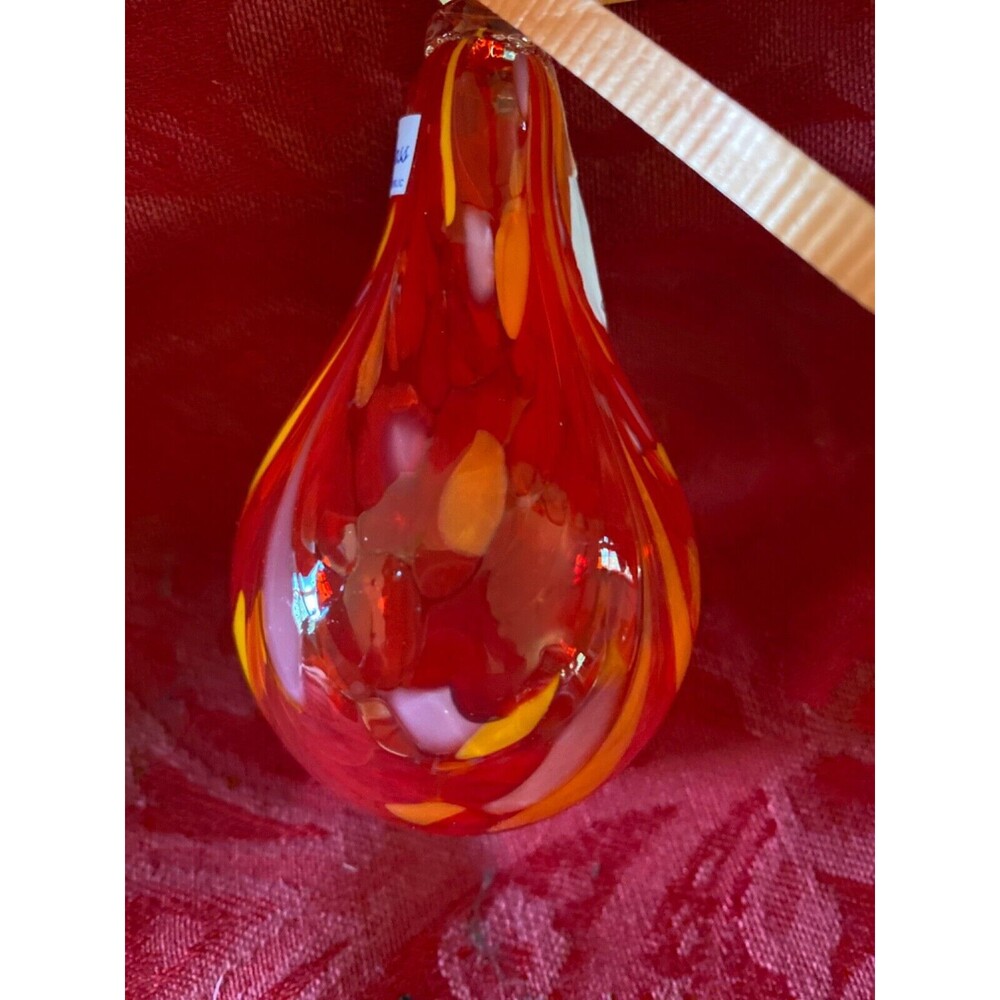 Art glass hand blown made in Czech Republic JK Glass red and orange ornament